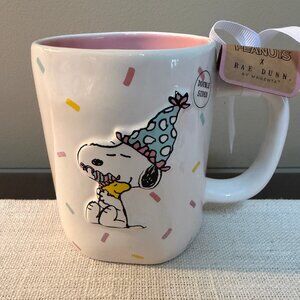 Peanuts Rae Dunn Happy Birthday Mug, Confetti Snoopy and Woodstock 2 Sided NWT